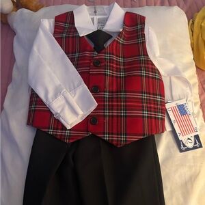 Lito Red Plaid Baby Suit with White Collar